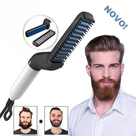 Prancha & Modelador 2 em 1 – Alisador de Cabelo e Barba Masculino