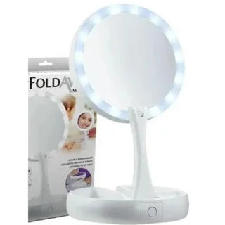 Espelho de Maquiagem com LED e Aumento 10x – Dobravel e Compacto